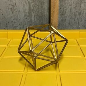 Gold Geometric Coated Metal Sculpture, Modern Free Standing Décor